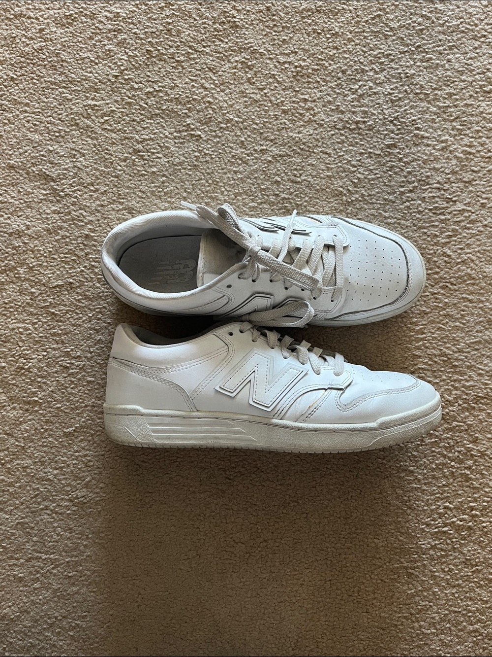 New Balance White Leather Low-Top Sneakers